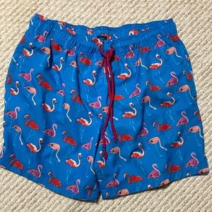 ⭐️⭐️George Blue and Red Flamingo Swim Trunks with Elastic Waistband